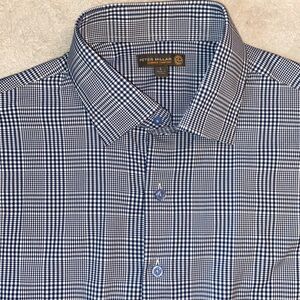 Peter Millar performance Summer Comfort navy white micro plaid shirt Sz L